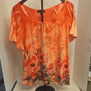 Elegant Orange Floral Short Sleeve Top